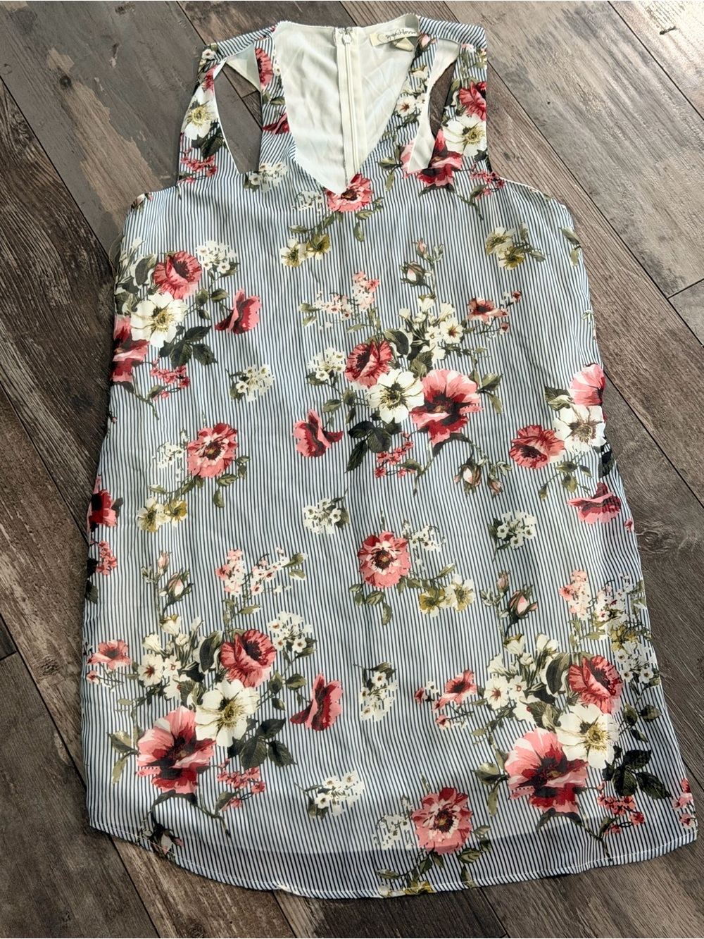 Speechless Blue Striped Floral Mini Dress with Pink & White Flowers